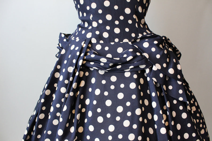 1950s BOW & SWAG polka dot silk dress small | new fall