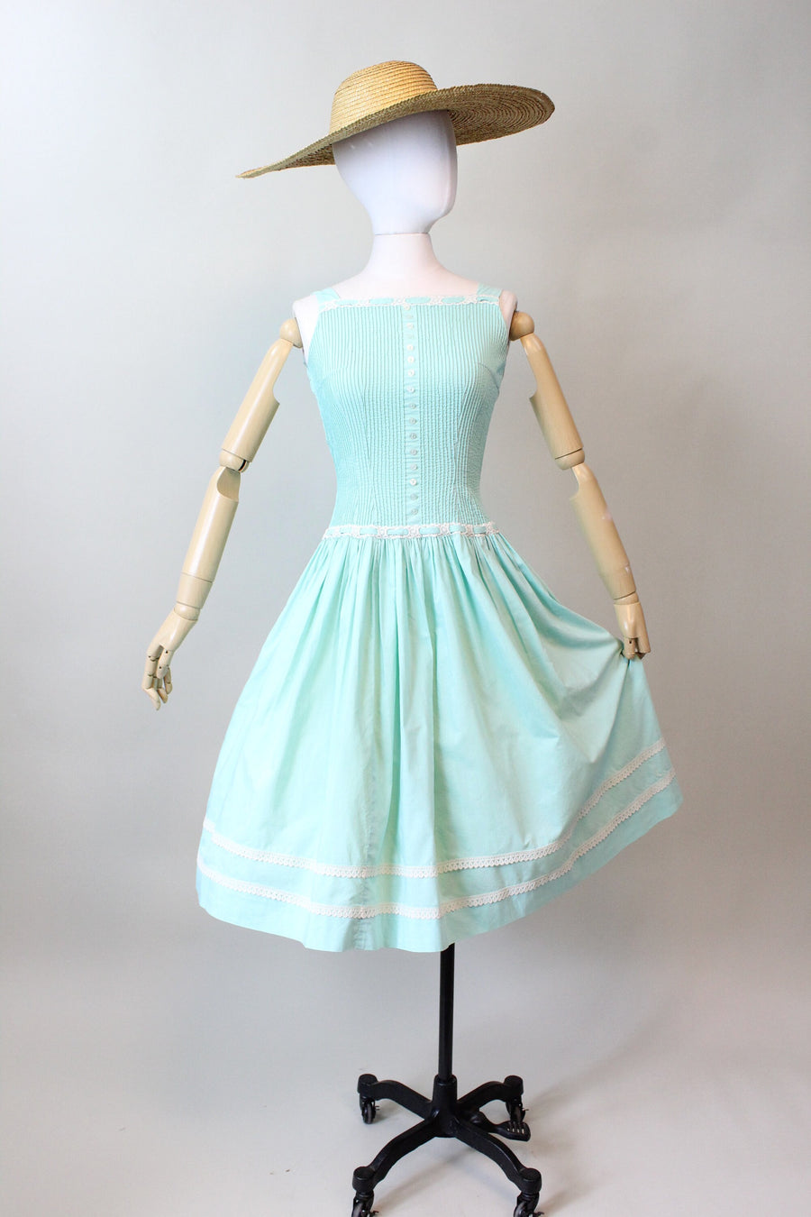1950s MINT pintucked cotton full skirt dress xs | new summer