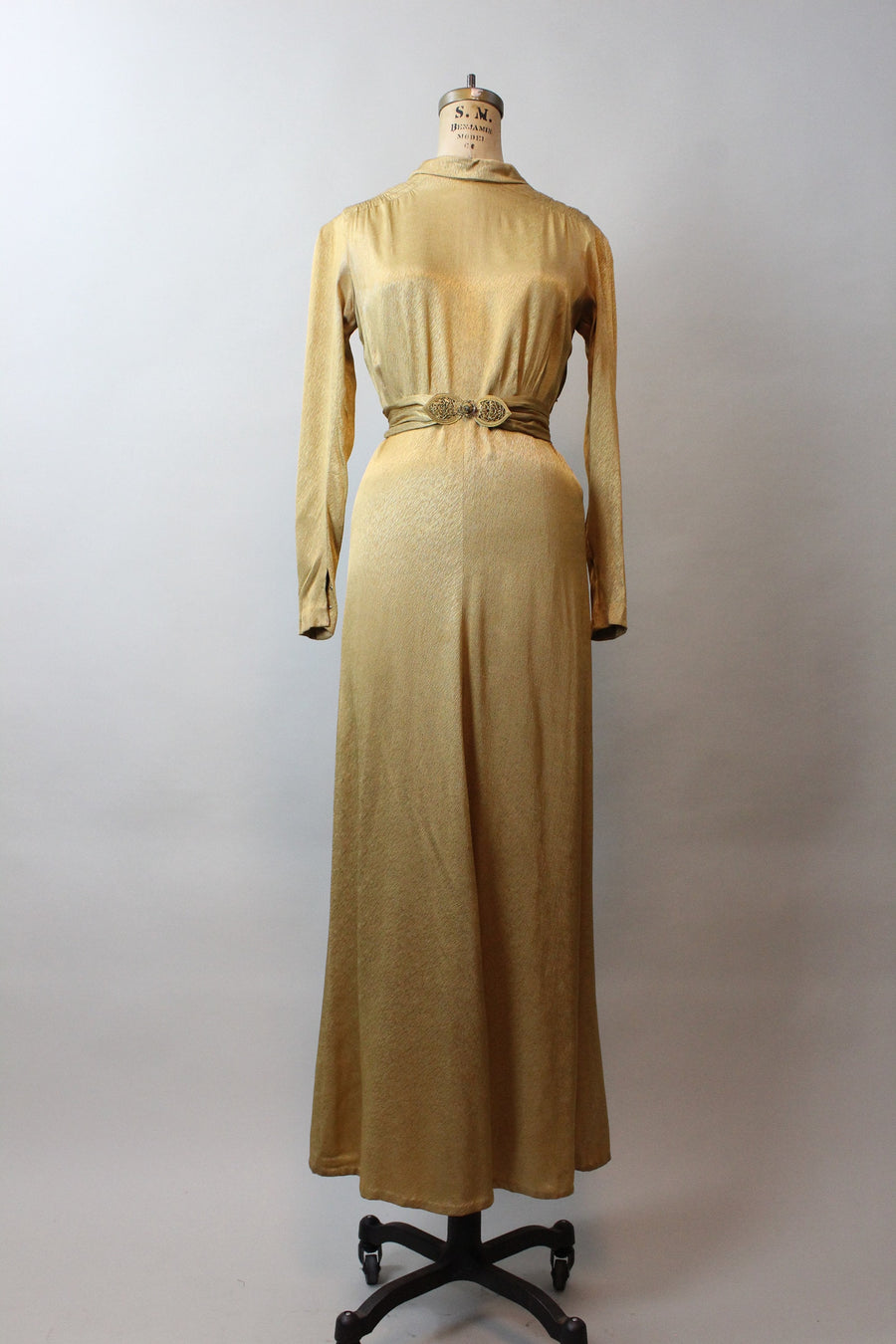 1930s GOLD GODDESS belted dress gown small | new fall Napa Valley Vintage 1930s GOLD GODDESS belted dress gown small | new fall Napa Valley Vintage