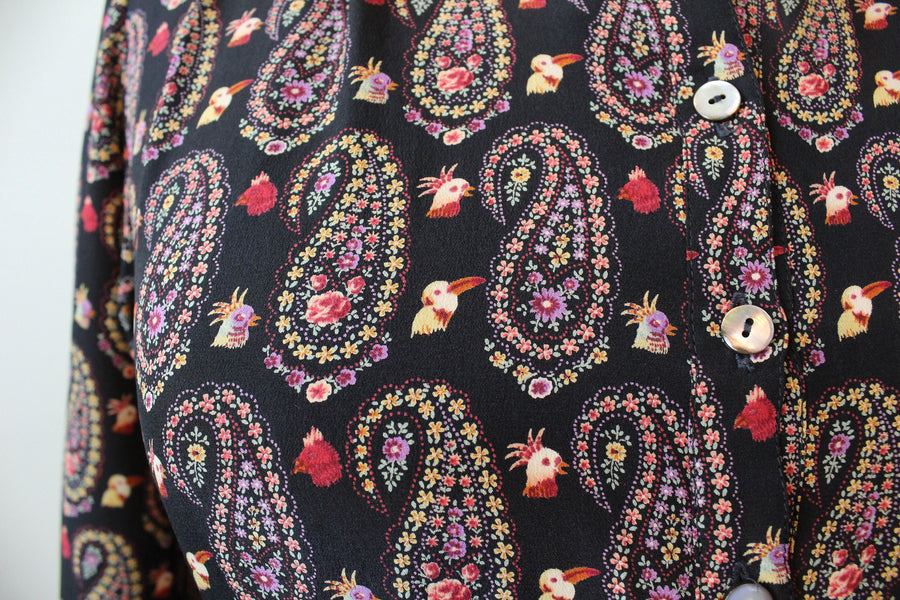 1970s HANAE MORI bird print novelty dress small medium | new fall
