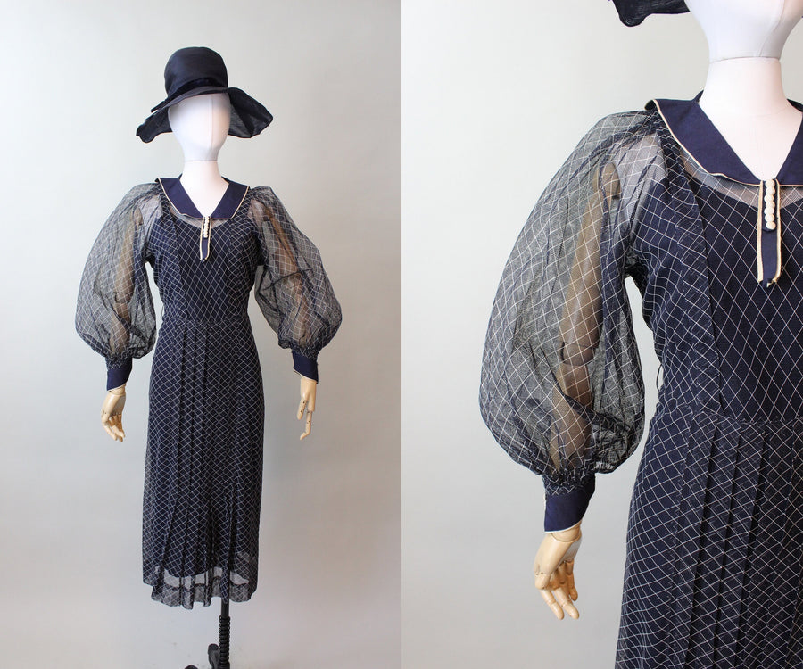 1930s BALLOON SLEEVES mesh dress small medium | new fall