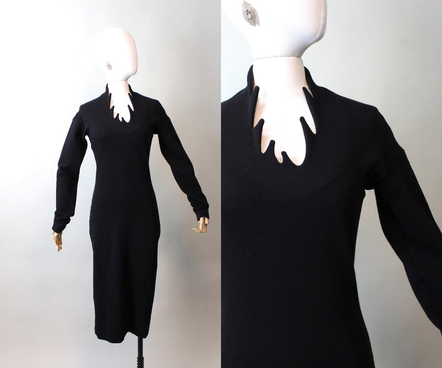 1980s 1987 GIGLI SAWTOOTH neckline body con dress xs small | new fall