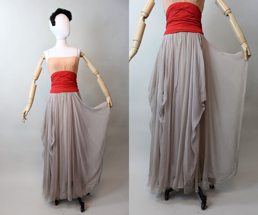 1940s HOWARD GREER chiffon draped gown dress xs | new fall