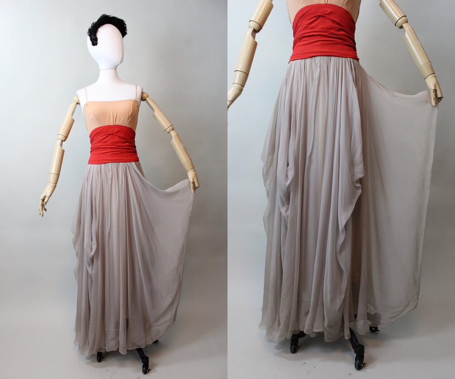 1940s Howard Greer Chiffon Draped Gown Dress Xs | New Fall 1940s Howard Greer Chiffon Draped Gown Dress Xs | New Fall