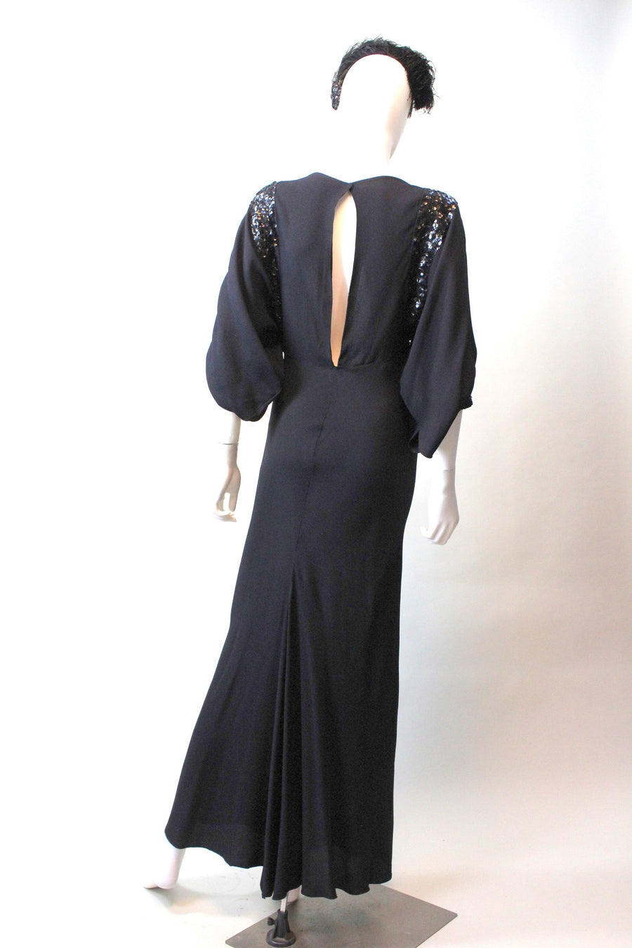 1930s SEQUIN bias cut dress HUGE sleeves gown small | new fall