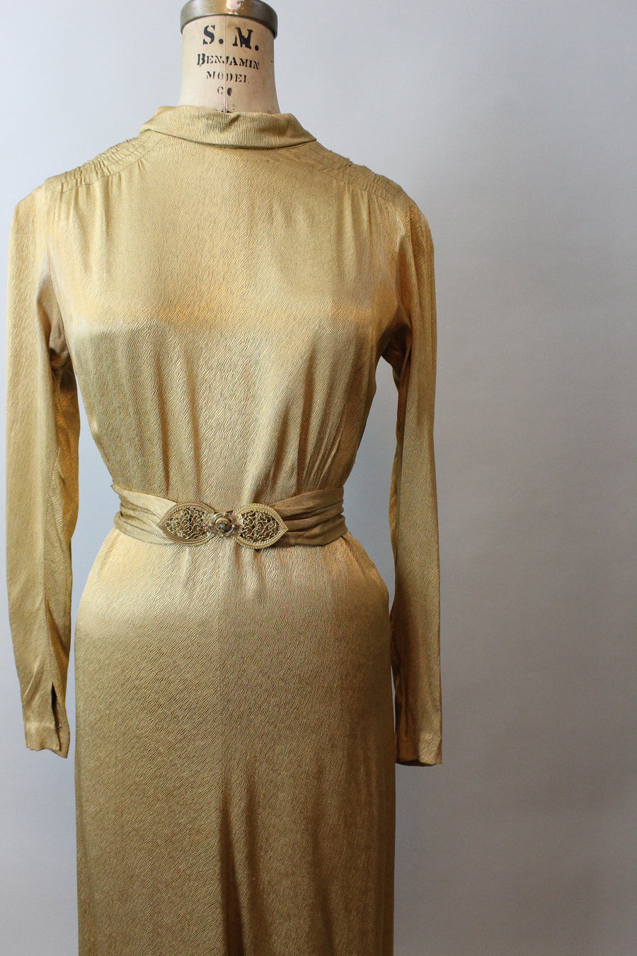 1930s GOLD GODDESS belted dress gown small | new fall Napa Valley Vintage 1930s GOLD GODDESS belted dress gown small | new fall Napa Valley Vintage