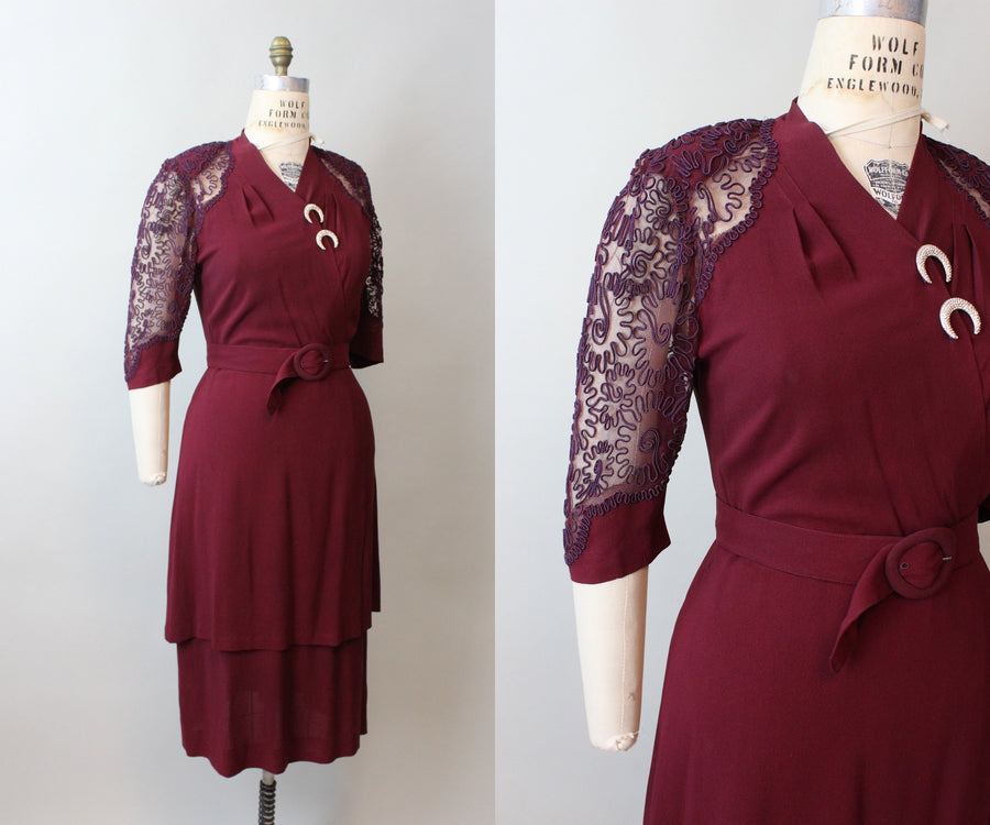1940s SOUTACHE dress rayon medium large | new fall