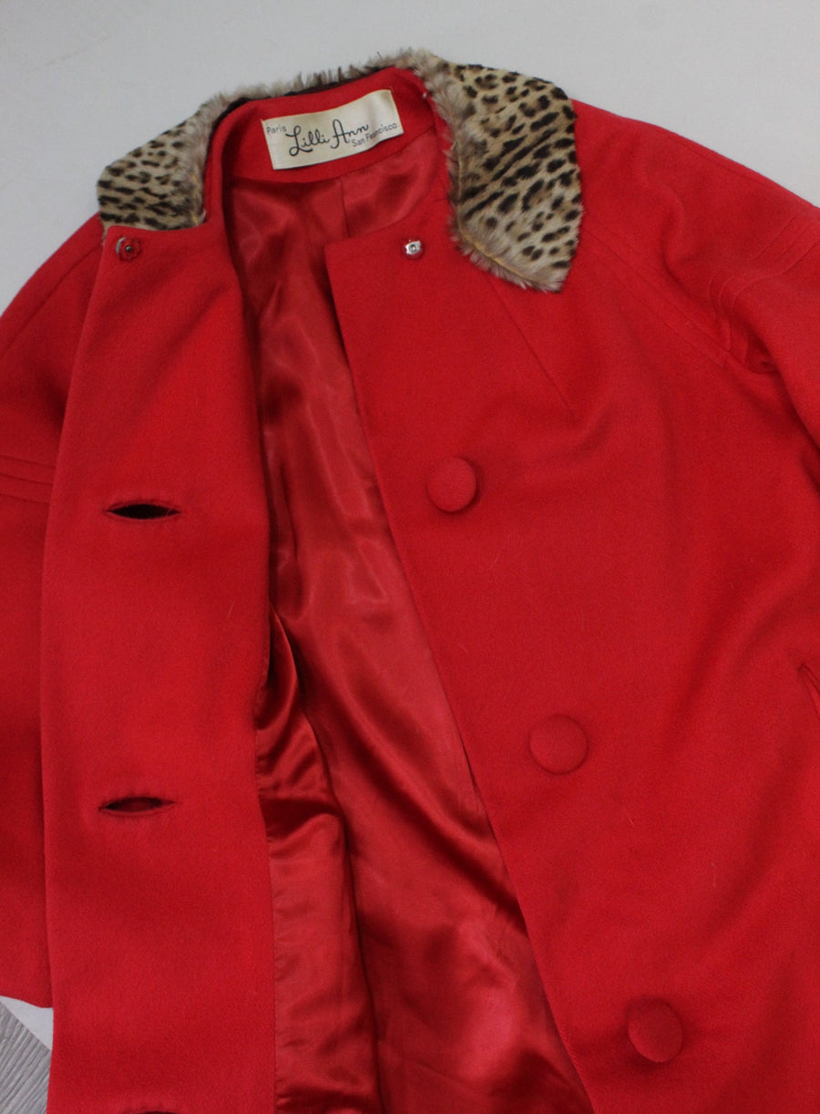 1960s LILLI ANN red fur collar mohair coat small | new fall