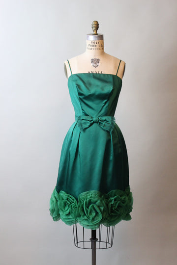 1950s JR THEME ROSETTE green satin dress xs | new fall