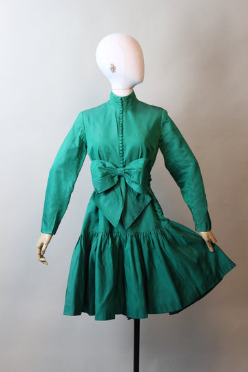 1960s EMERALD green satin dress xs | new fall