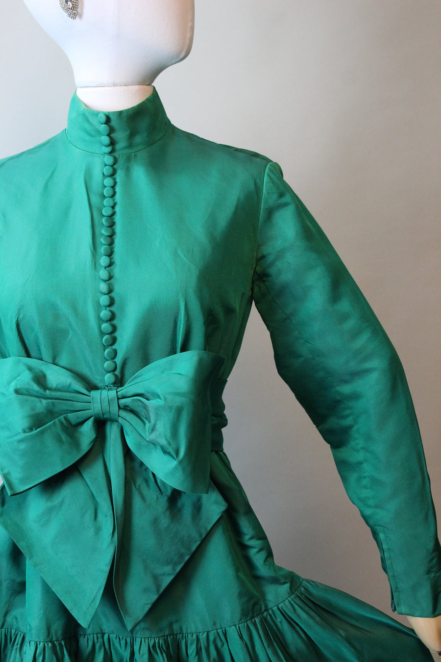 1960s EMERALD green satin dress xs | new fall