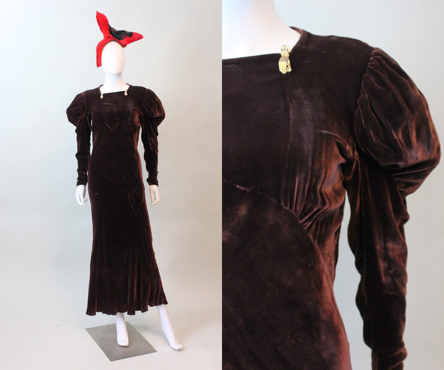 1930s LEG O MUTTON sleeves velvet dress small medium | new fall