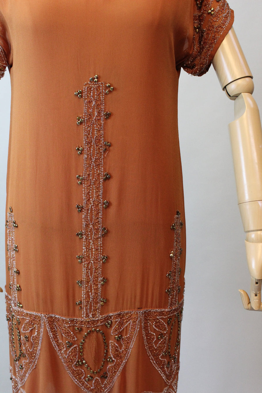 1920s Rare Pumpkin Beaded Gold Stud Dress Xs Small | New Fall 1920s Rare Pumpkin Beaded Gold Stud Dress Xs Small | New Fall