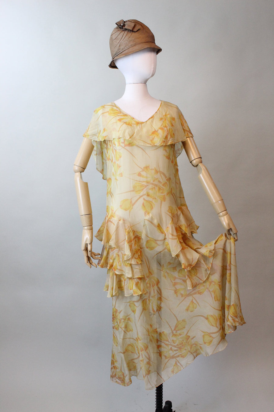 1920s CAPE dress sheer RUFFLES floral small medium | new fall