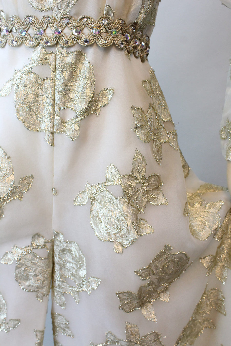 1960s GOLD ROSES LUREX jumpsuit palazzo xs | new fall