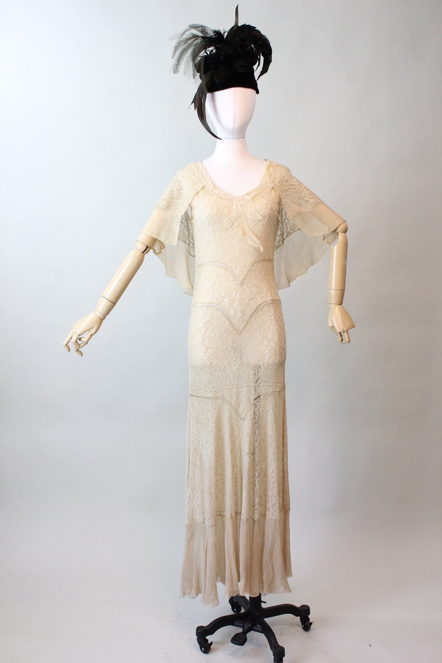 1930s LACE CAPE dress SILK gown small | new fall