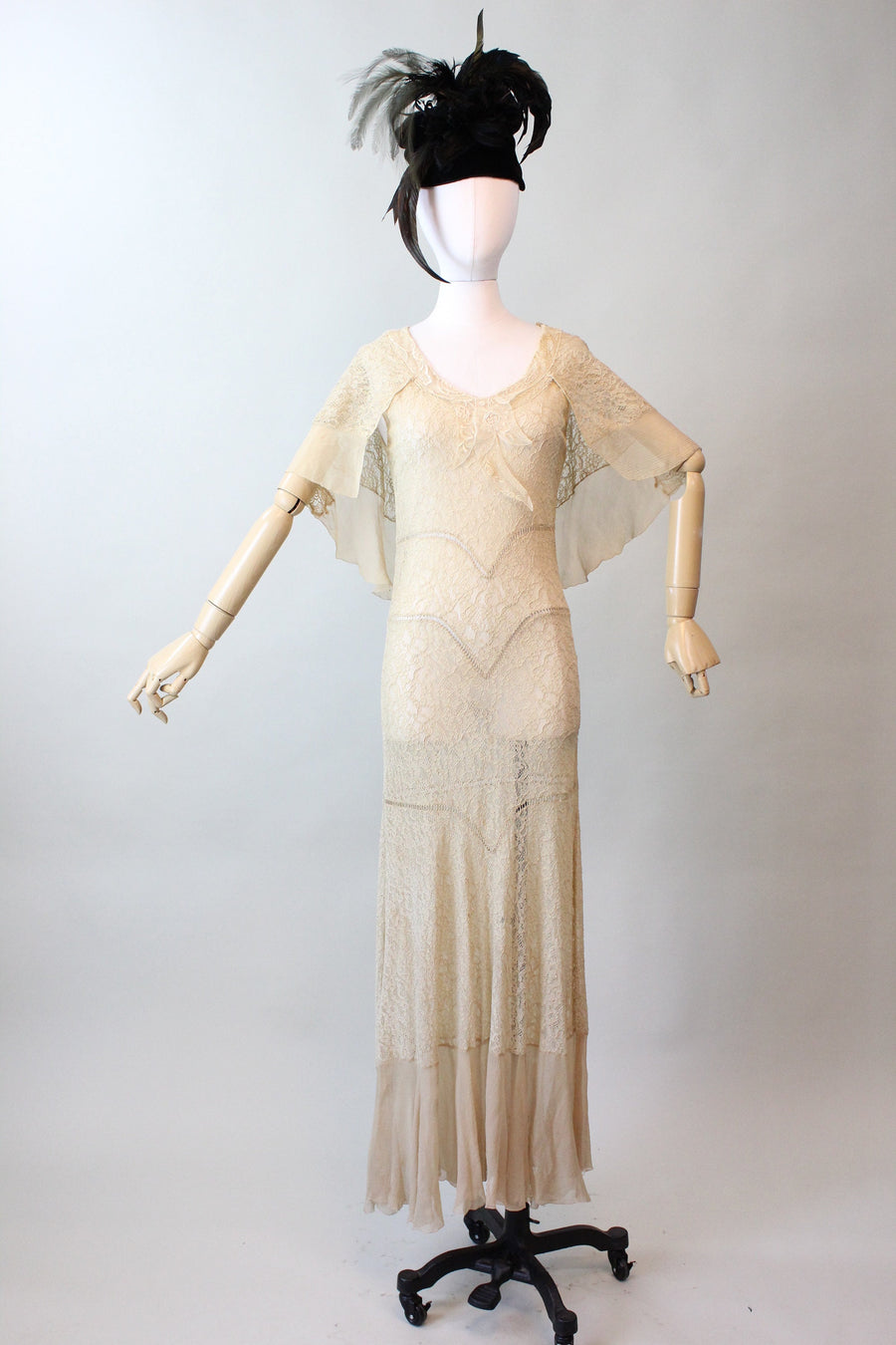1930s LACE CAPE dress SILK gown small | New fall 1930s LACE CAPE dress SILK gown small | New fall