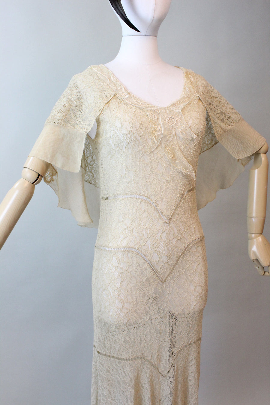 1930s LACE CAPE dress SILK gown small | new fall