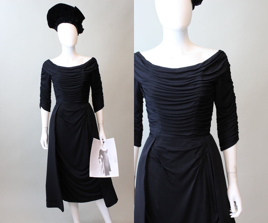 1950s 1953 documented CEIL CHAPMAN draped dress xs | new fall