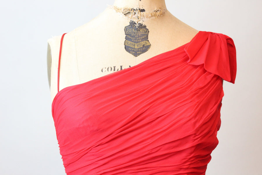 1950s ONE SHOULDER silk chiffon dress xs | new fall