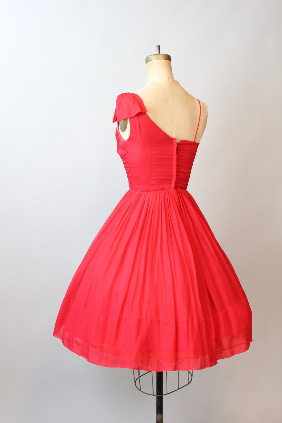 1950s ONE SHOULDER silk chiffon dress xs | new fall
