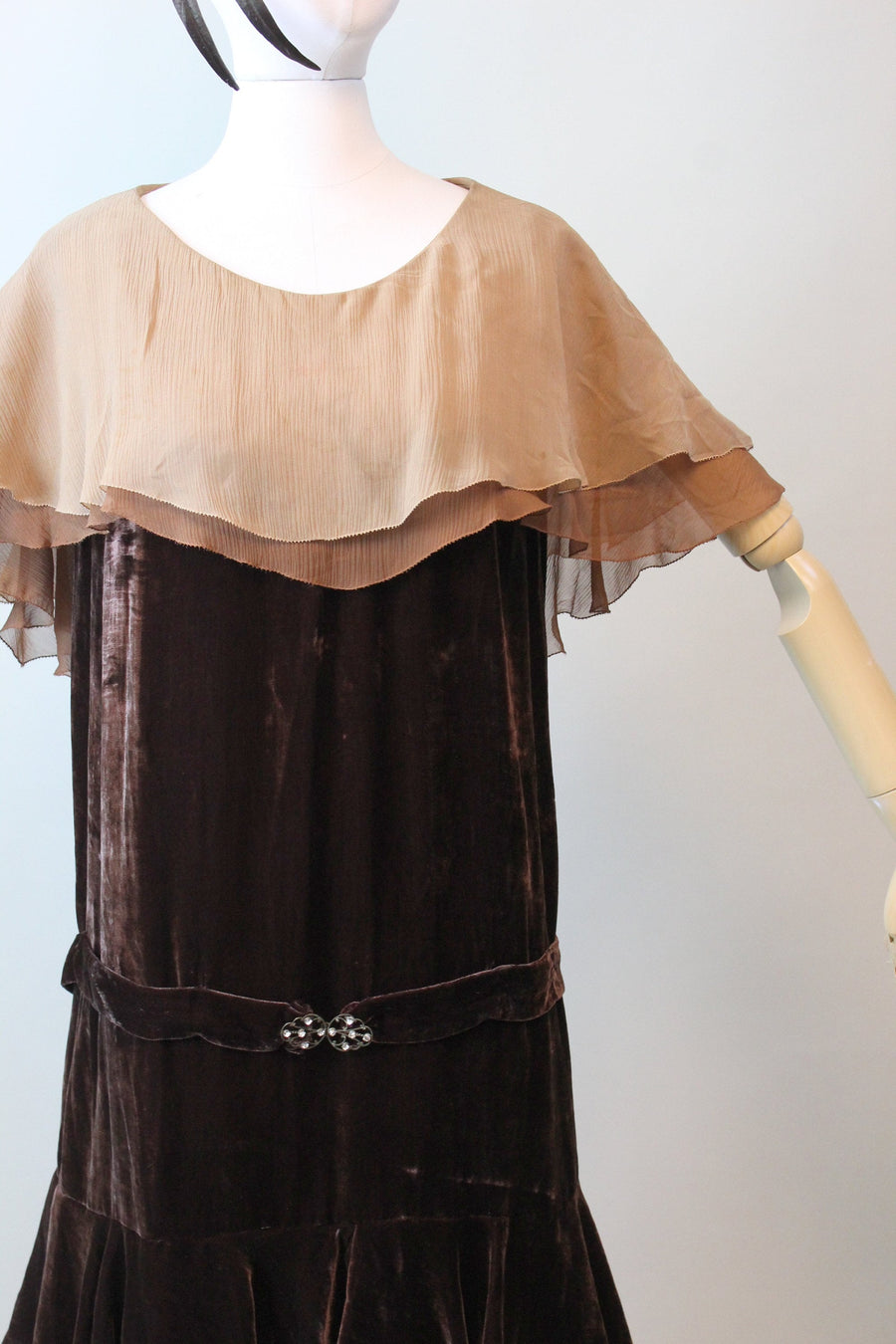1920s CHOCOLATE CAPE silk velvet dress small | new fall