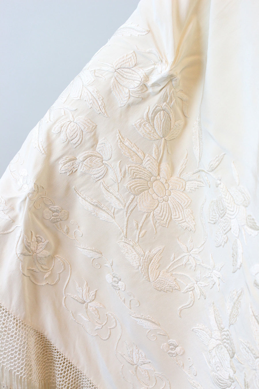 1920s CREAM flowers silk PIANO embroidered floral silk scarf | new fall