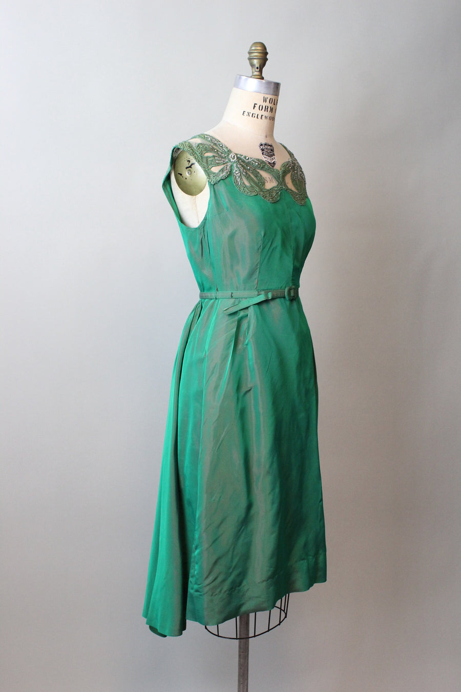 1960s Mr Blackwell Custom green TRAIN dress xs | new fall