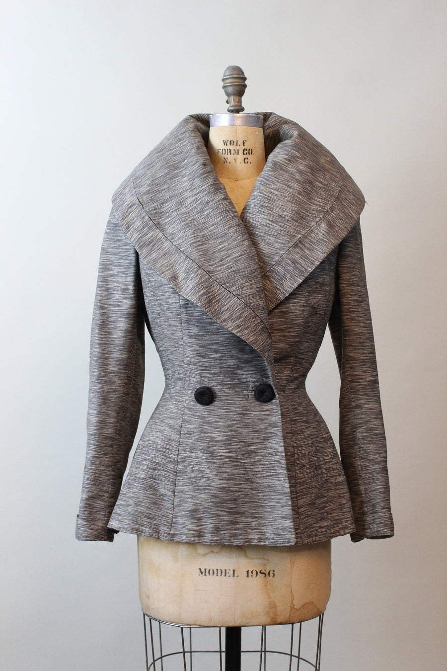 1950s SILK WOOL huge collar peplum jacket small medium | new fall