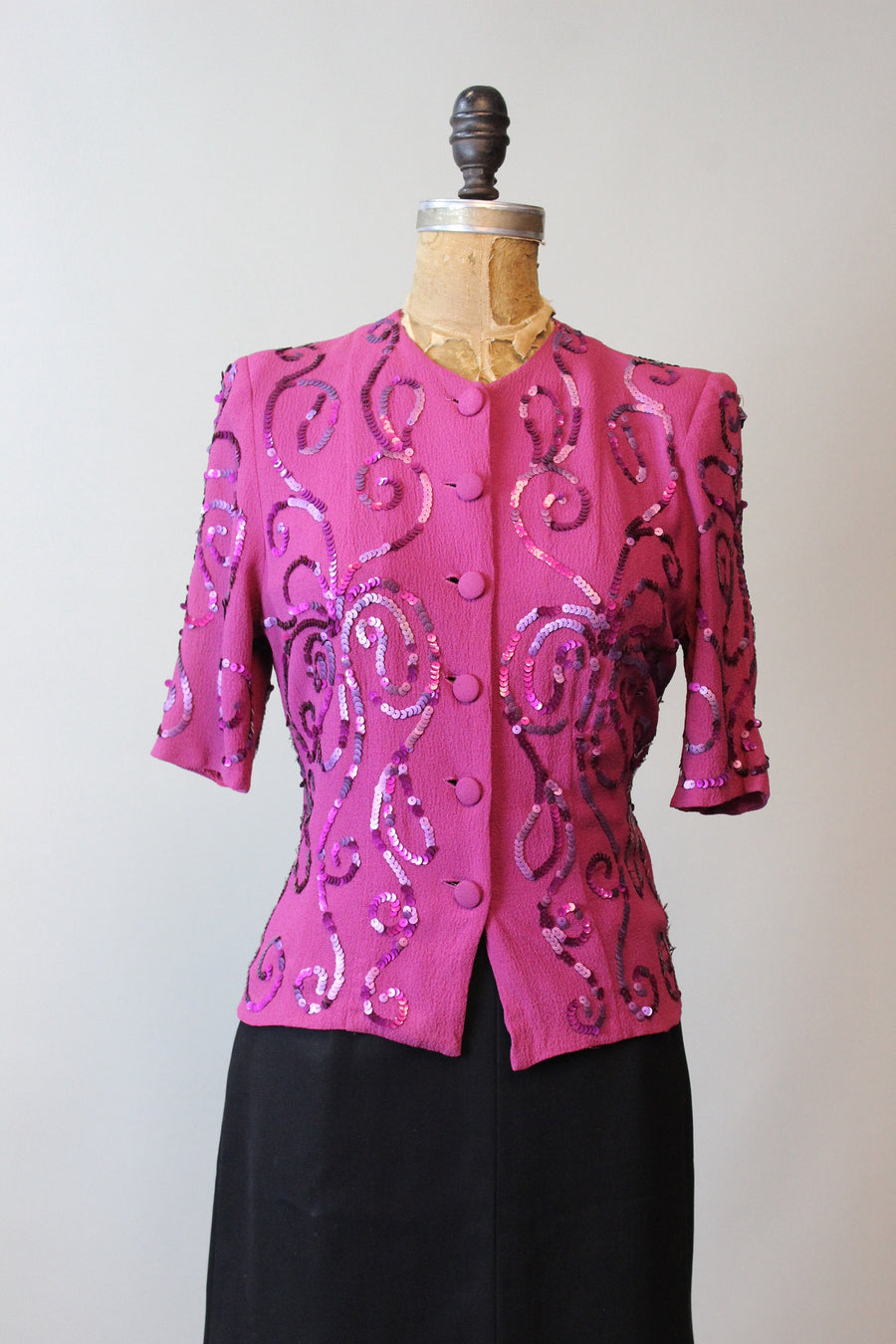 1940s RASPBERRY sequin blouse small | new fall