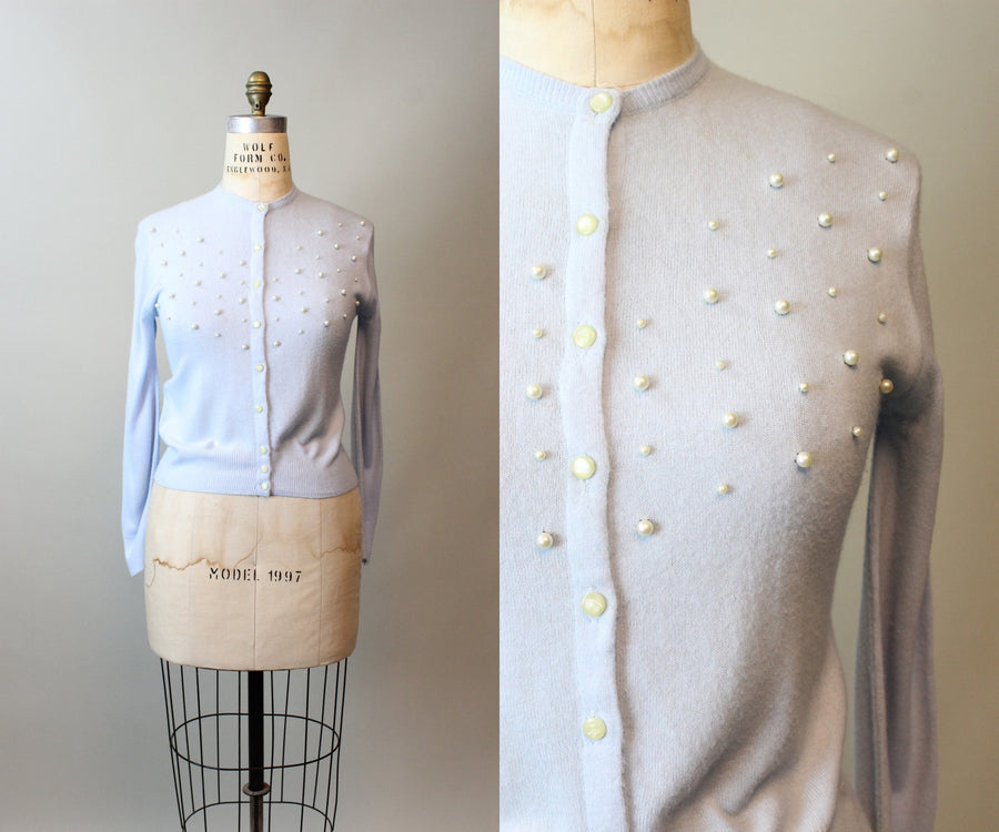 1950s LAMPL PEARL encrusted sweater cardigan large | new winter