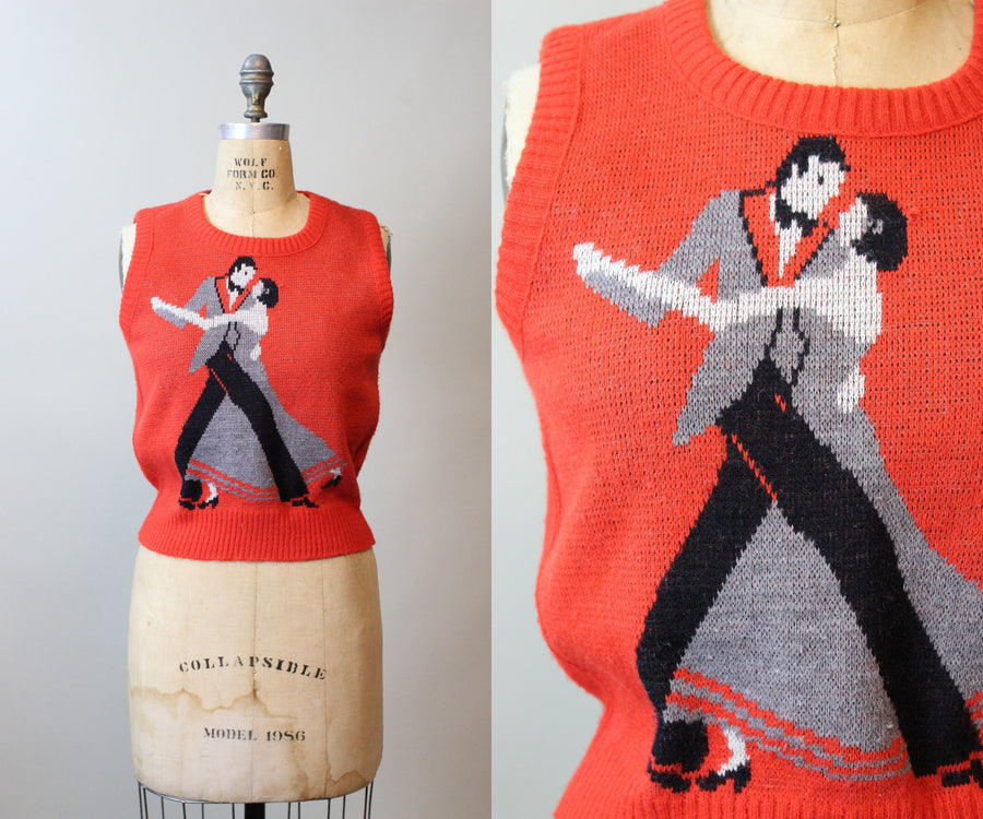 1970s DANCING COUPLE sweater vest xs small | new fall