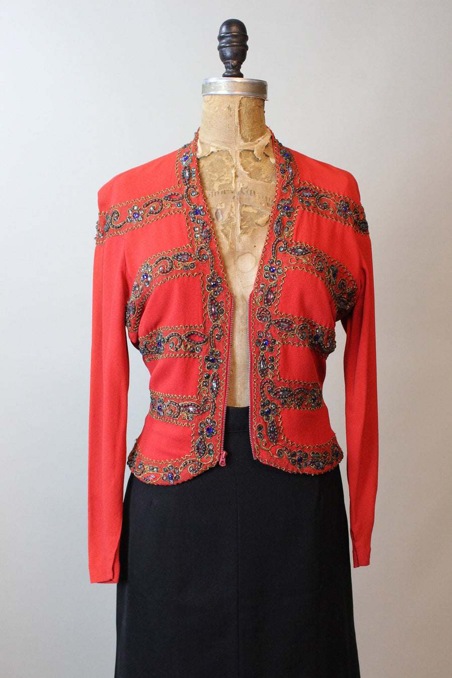 1940s GEM ENCRUSTED rayon jacket top small | new fall