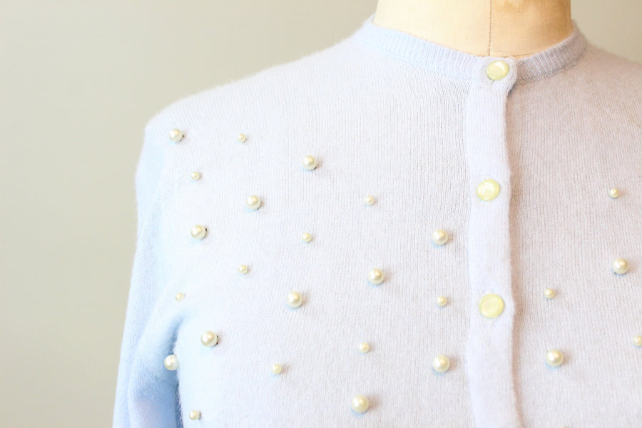1950s LAMPL PEARL encrusted sweater cardigan large | new winter