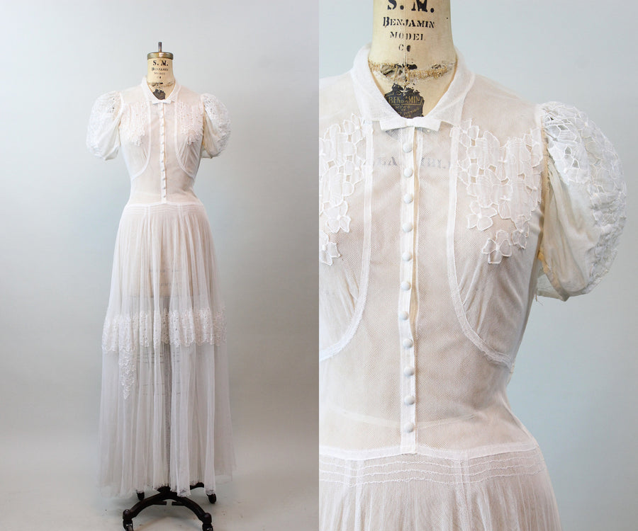 1940s MESH LACE WEDDING gown dress xs small | new winter