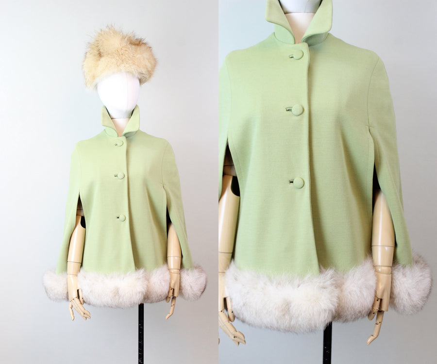 1960s PISTACHIO fur CAPE small medium | new winter
