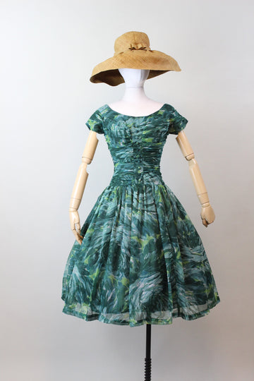 1950s ORGANZA moody print dress xs | new winter