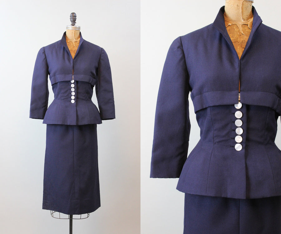 1940s BEN REIG navy gabardine suit xs small | new winter