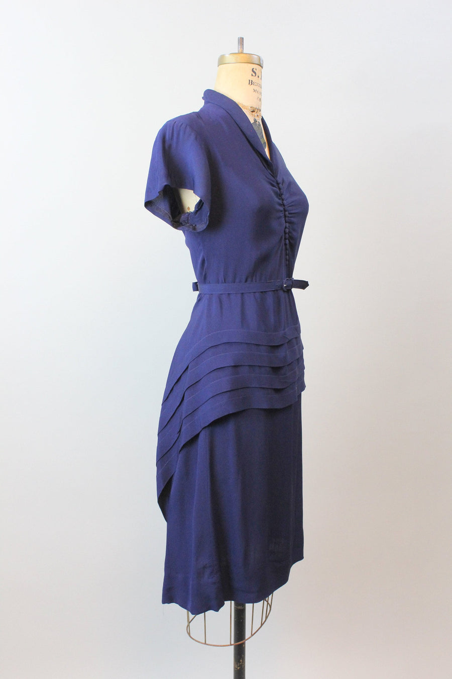 1940s NAVY rayon PEPLUM panel dress small | new winter