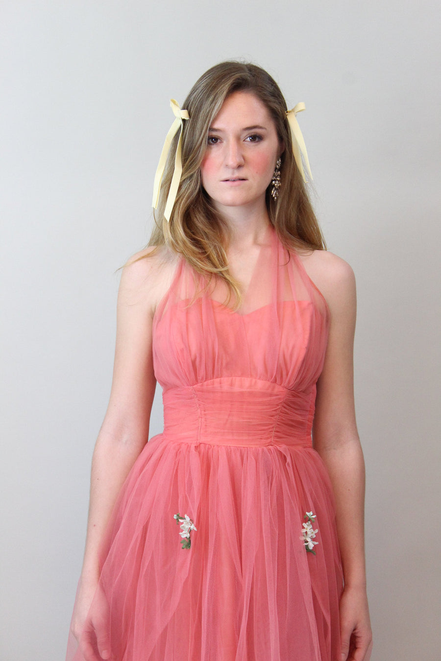 1950s CORAL TULLE halter dress xs | new spring