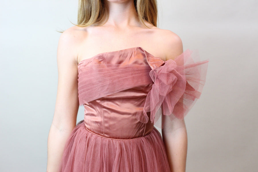 1950s EMMA DOMB coral cupcake tulle dress xxs | new spring