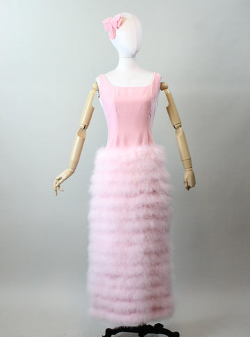 1950s LANZ pink VELVET marabou feather dress small medium | new spring