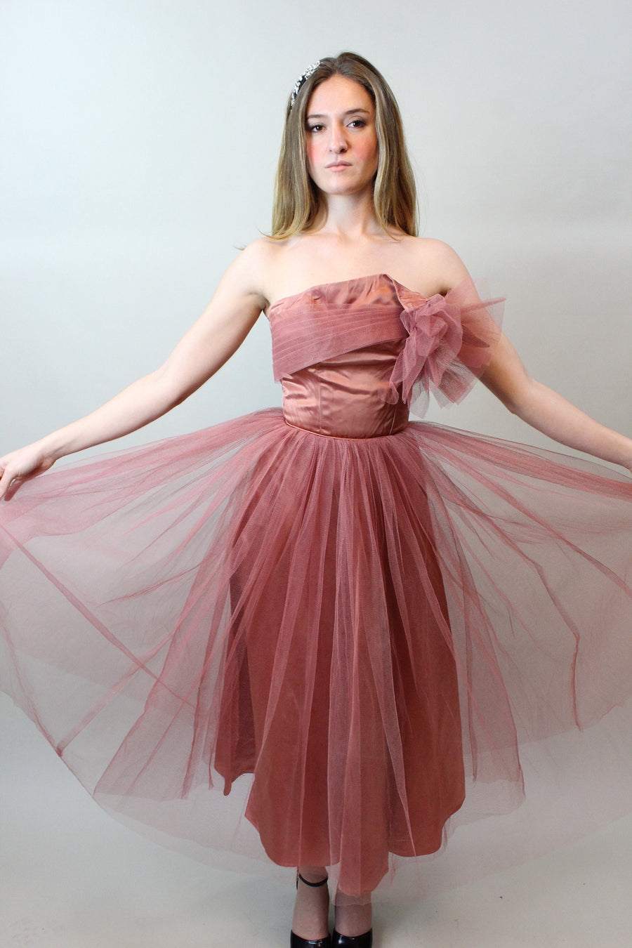 1950s EMMA DOMB coral cupcake tulle dress xxs | new spring