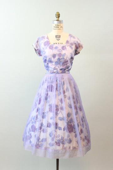 1950s PURPLE ROSE PRINT dress medium | new spring