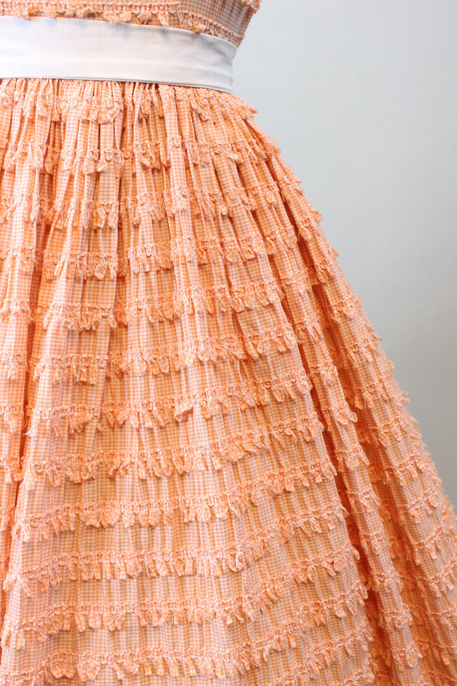 1950s LOOPED GINGHAM cotton print full skirt dress xxs | new spring