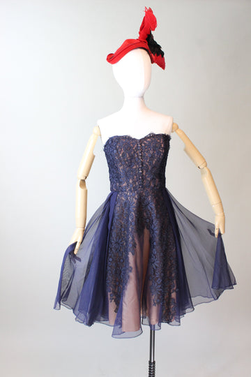 1950s PEGGY HUNT strapless OVERSKIRT dress small | new spring