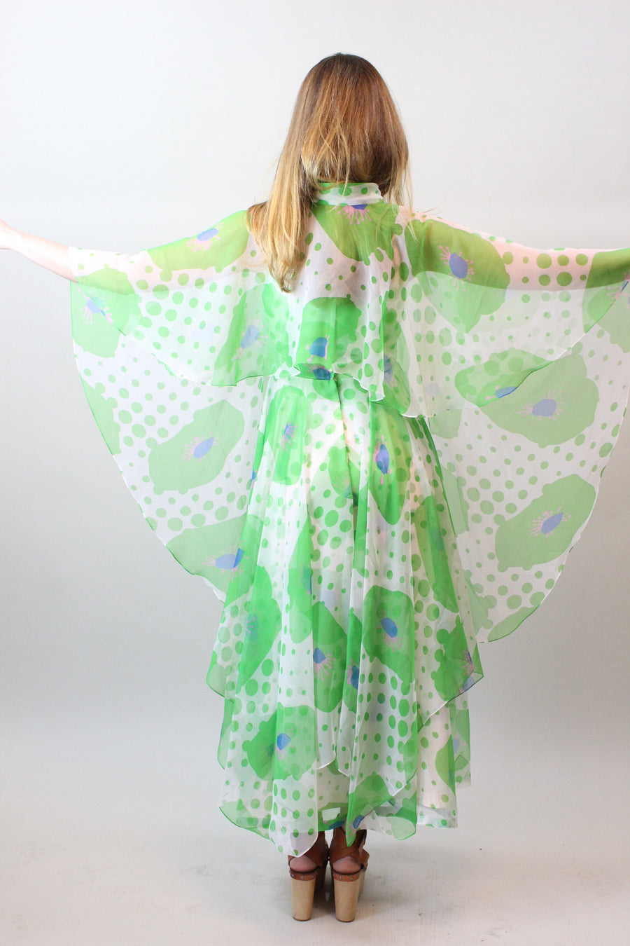 1970s SHEER double layered MAXI dress cape xs | new spring summer