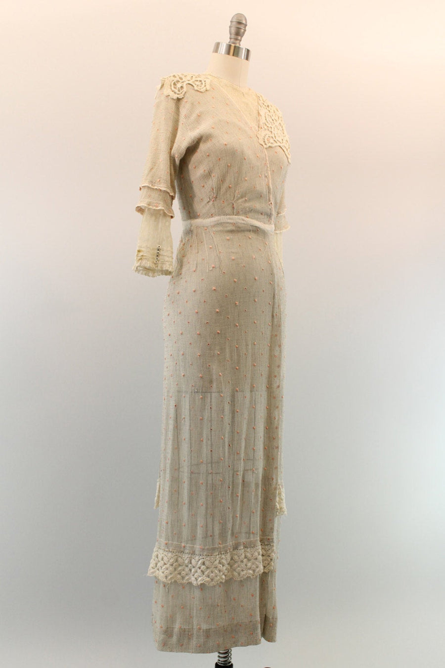 1910s ANTIQUE swiss dot edwardian lace dress xxs | new summer