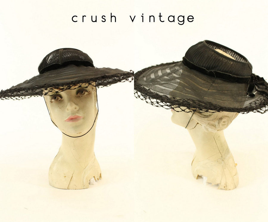 14950s open crown picture hat | vintage raffia portrait hat