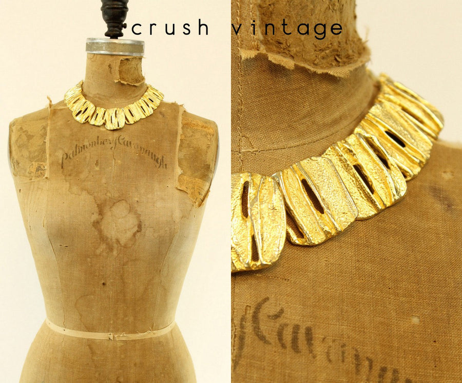 1980s Les Bernard necklace modernist gold choker jewelry | new fall